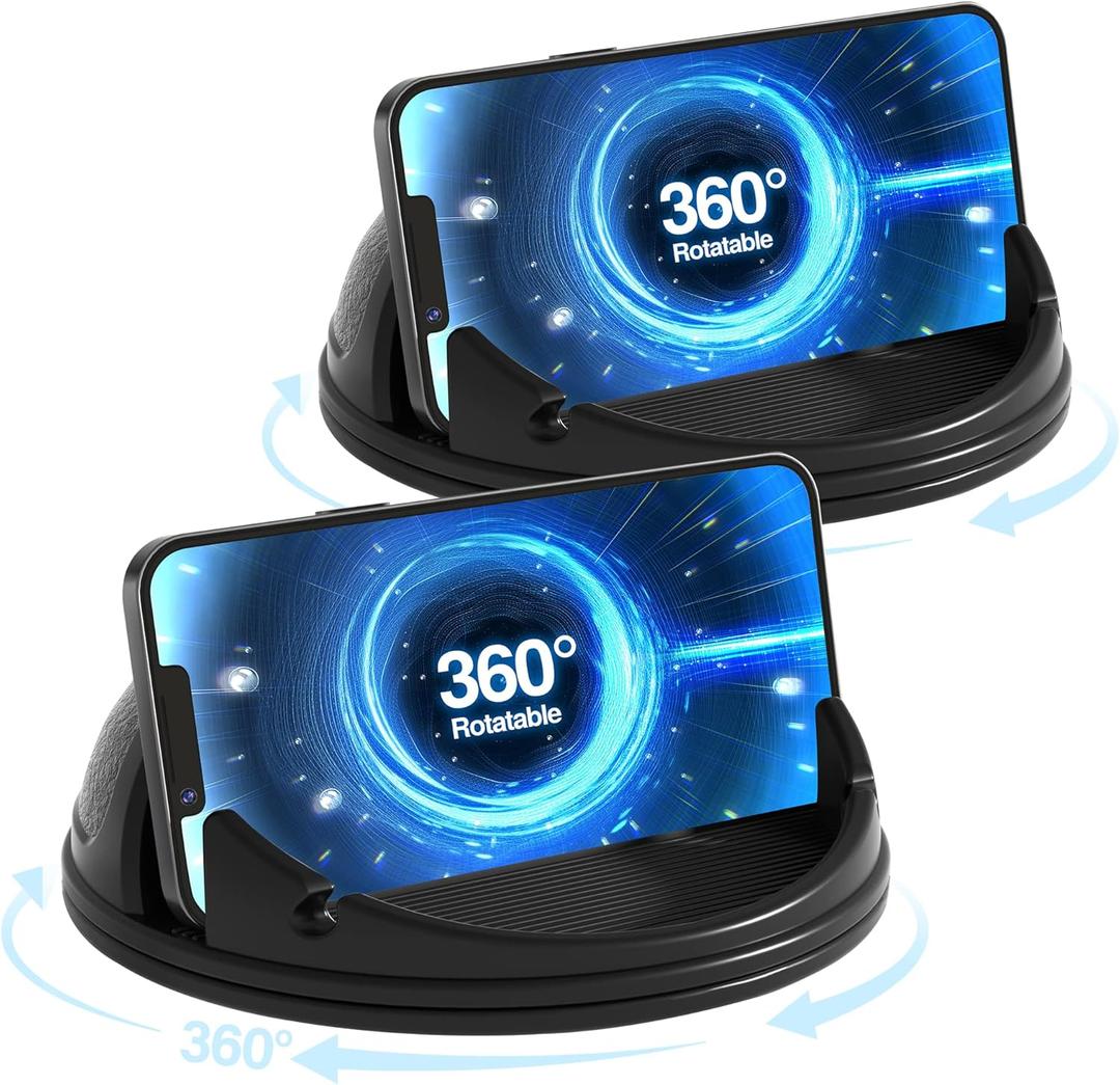 Loncaster 2 Pack Car Phone Holder Mount, [Horizontal 360 Rotatable] Silicone Phone Mount for Car Dashboard, Hands Free Cell Phone Holder Compatible with iPhone 16 15 14 13 12 Pro Max