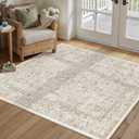 PureCozy Light Brown Area Rug 4x5 Office Entryway Rug Machine Washable Kitchen Vintage Distressed Non Slip Carpet Indoor Retro Floral Accent Throw Door Mat for Bathroom Bedroom Dining Living Room