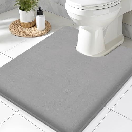 Smiry Memory Foam Toilet Rugs U-Shaped 24x20, Extra Soft Absorbent Non-Slip Contour Bathroom Rugs, Machine Washable Bath Mats for Toilet, Grey