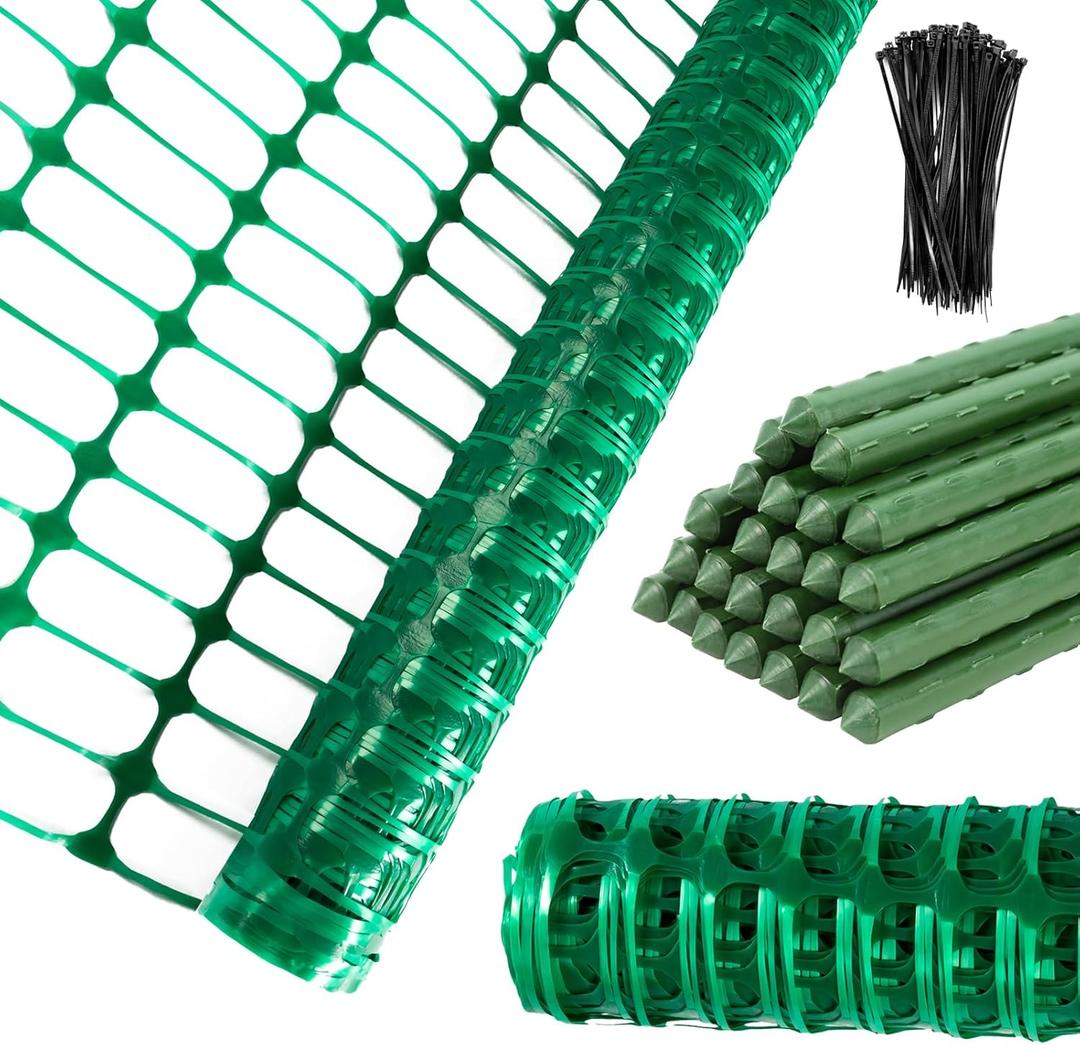 Plastic Fencing Temporary Fence,Snow Fence 4x100 with Stakes,Garden Fencings Plastic with Poles,Reusable Safety Fences,Construction Fences,Garden Fencings Roll for Pool,Lawn,Deer (42in*100ft)