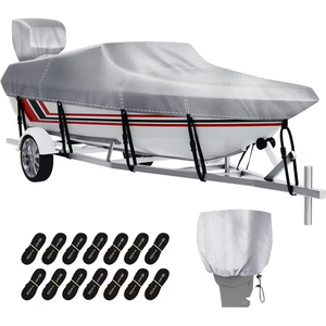 V-Hull Boat Cover 14-16 ft, Heavy Duty 100% Waterproof Marine Grade Trailerable Bass Boat Cover Fits Fishing Ski Boats, Beam Width up to 68"