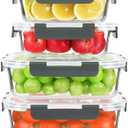 KOMUEE 4 Pack 52oz+22oz Large Glass Food Storage Containers Set with Airtight Lids, BPA-Free & Leak Proof, Ideal for Meal Prep, Freezer, Microwave, Oven and Dishwasher Safe