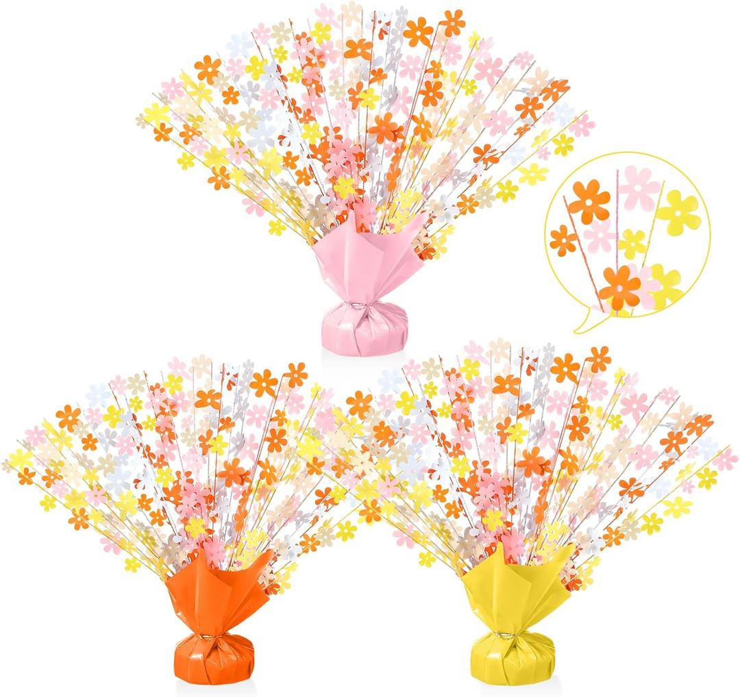 3 Pcs Daisy Birthday Party Decorations Daisy Flower Table Centerpieces Boho Groovy Decor Metallic Gleam Foil Spray Centerpieces for Birthday Shower Wedding Retro Hippie Graduation Party