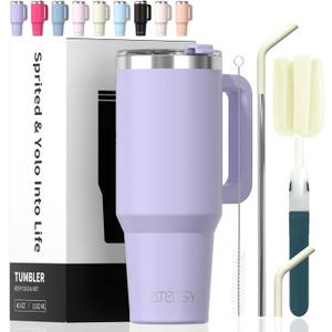 40 oz Tumbler with Handle,Tumbler with Lid and Straw, Double Wall Insulated Cup Stainless Steel Travel Mug(Cold for 34 Hours),Water Bottle for Iced Tea,Coffee,Cold Beverages(Purple)