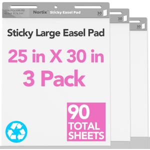 Nortix Flip Chart Paper, Sticky Easel Pads, Chart Paper for Teachers,Super Adhesive & Bleed-Resistant, Large Self-Stick Easel Paper for Classroom/Office, 25 x 30 inch, 30 Sheets/Pad, 3 Pads