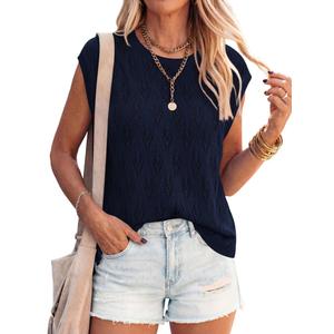 PRETTYGARDEN Crochet Tops for Women 2026 Summer Sweater Vest Knit Cap Sleeve Hollow Out Tank Coverup Spring Fashion Clothing (Navy Blue,XX-Large) (Blue, XL)