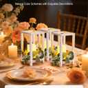 VEVOR 12 Set/36 Pcs Wooden Wedding Lantern Centerpiece, Includes 12 Wooden Lantern Candle Holder 12 Flameless LED Candle 12 Eucalyptus Leaves Wreath for Wedding Table Party Farmhouse Decor, White