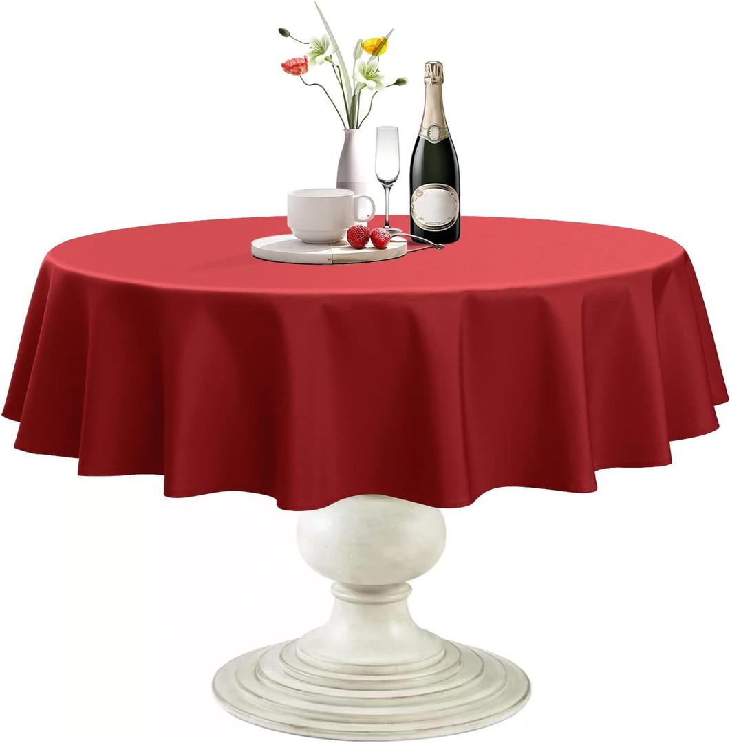 Softalker Round Tablecloth, Waterproof & Stain Resistant Table Cloth Wrinkle Free Fabric Washable 210GSM Polyester Table Cover for Dining/Party/Outdoor - 48 inch,Red