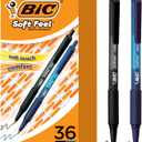 BIC Soft Feel Retractable Ballpoint Pen with 1.0 mm Medium Point and No-Slip Grip, 36-Count in Assorted Ink (Black and Blue)