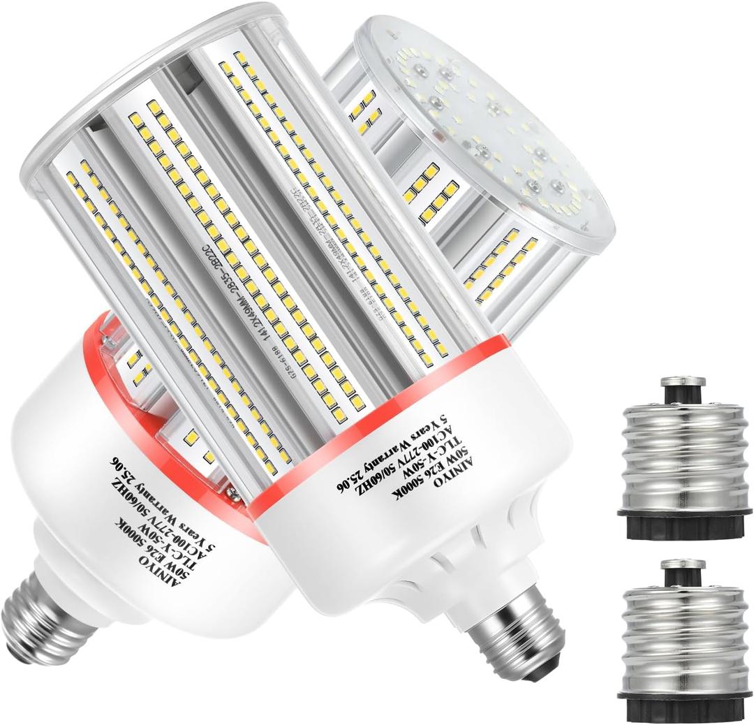 50W Led Corn Light Bulb,E26/E39 Base,5000k Daylight,110-277v,6500lm,CFL HID 175w Metal Halide Replacement For Indoor Outdoor General Lighting,Garage,Workshop,Street And Area Light Super Bright(2-Pack)