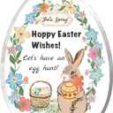 2 x Easter Acrylic Plaque Decor - Hello Spring! Egg-Shaped Gift for Couples with Bunny, Eggs & Basket, Festive Tabletop Decor