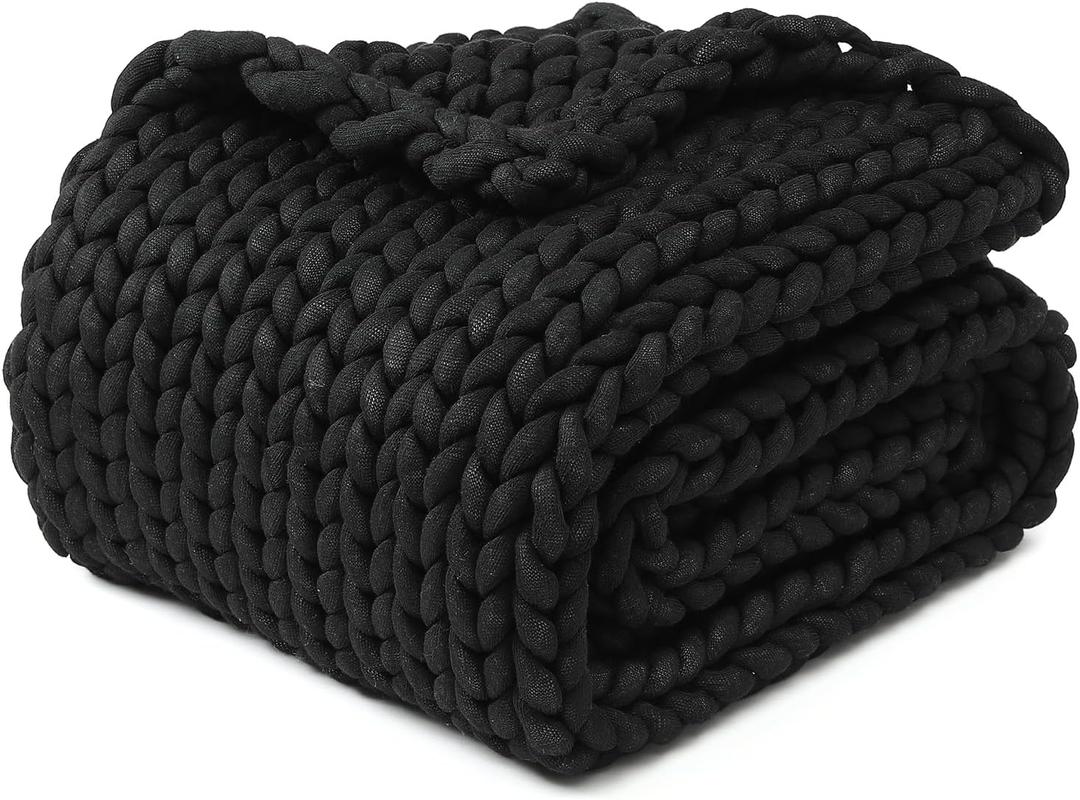 YnM Chunky Throw Blanket, Medium-Weight, Hand Knitted, Skin Friendly, Ventilated and Breathable, Machine Washable, Home Dcor Piece for Couch, Sofa and Bed (Black, 50x70 Inch)