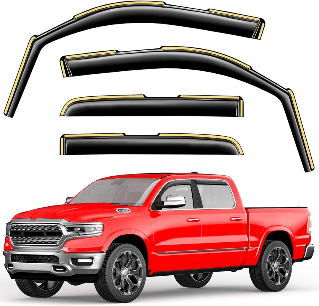 in-Channel Window Rain Guards Compatible with Dodge RAM 1500 (New Body Style Includes TRX) 2019-2025 Crew Cab Vent Visors Window Visors Extra Durable Window Deflectors Vent Shades -4 pcs Q04 (2019-2025 Ram 1500 Crew Cab New Body Style)