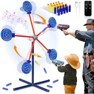 Rocket Shooting Games Toys with Rotating Target 2 Toy Guns 20 Foam Darts Kids Outdoor Toys for Boys Age 5 6 7 8 9 10+ Year Old Carnival Games Compatible with Nerf Guns (Multi-colored)