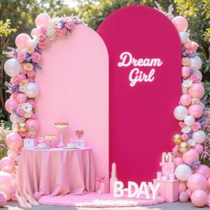 Hot Pink and Light Pink Arch Backdrop Cover 7.2FT 6FT Wedding Arch Covers Set of 2 Double-Color Arch Covers Stretchy Backdrop Spandex Fitted Fabric Backdrops for Party Baby Shower Birthday Decoration