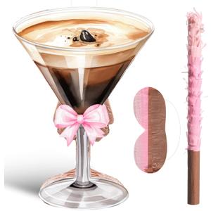 Gilprop Piñata with Stick Blindfold A Tini Bit Older Party Decoration Martini Pink Bow Adult Piñata Coffee Cocktail Glasses for Women Birthday Bridal Shower Bar Supplies