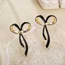 Gold/Black Bow Drop Earrings for Women Ribbon Earrings Bowknot Earrings