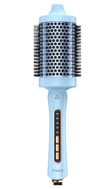 Farery 2.4" Thermal Brush, Large Barrel Heated Round Brush with Triple PTC & 5 Heat Settings (280420°F), Lightweight Dual Voltage for Voluminous Big Curls, Waves & Straightening Long Hair
