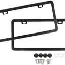 SunplusTrade License Plate Frame Black Matte Powder Coated Aluminum with Screw Caps (2 Pieces)