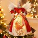 CroBlissful 12 Inch Cardinal Angel Tree Topper with Lights Christmas Tree Topper Decor Battery Operated Christmas Cardinal Angel Decor with Red Feather Dress, Treetop Ornaments Indoor Decorations