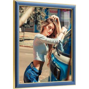 16x20 Velvet Picture Frame, Navy Blue 16x20 Velvet Photo Frame with Vintage Gold Border, 16 by 20 Poster Frame with HD Real Glass Horizontal & Vertical Display for Tabletop and Wall Decor (1 Pack)