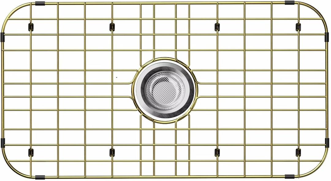 26" x 14" Large Gold Kitchen Sink Grid and Sink Protector, Stainless Steel Sink Rack for Bottom of Kitchen Sink,Centered Drain with Corner Radius, Stainless Steel