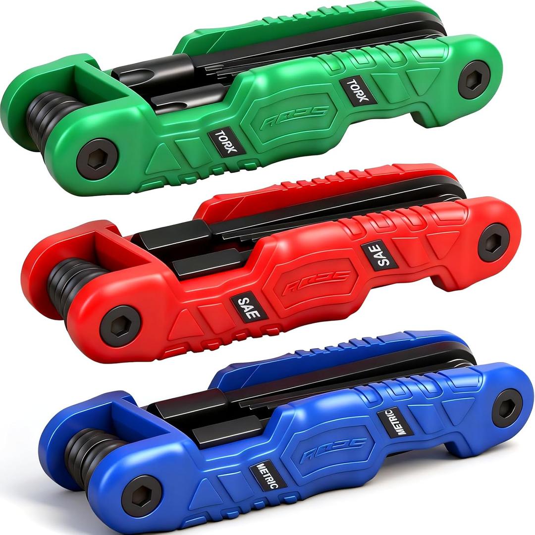 34-Piece Large Folding Hex Key Set, SAE Hex (3/32"-1/2"), Metric Hex (1.5-12mm) & Torx (T9T55), 3-in-1 Heavy Duty Allen Key Set for Archery, Bike Repair, Furniture & Home Maintenance