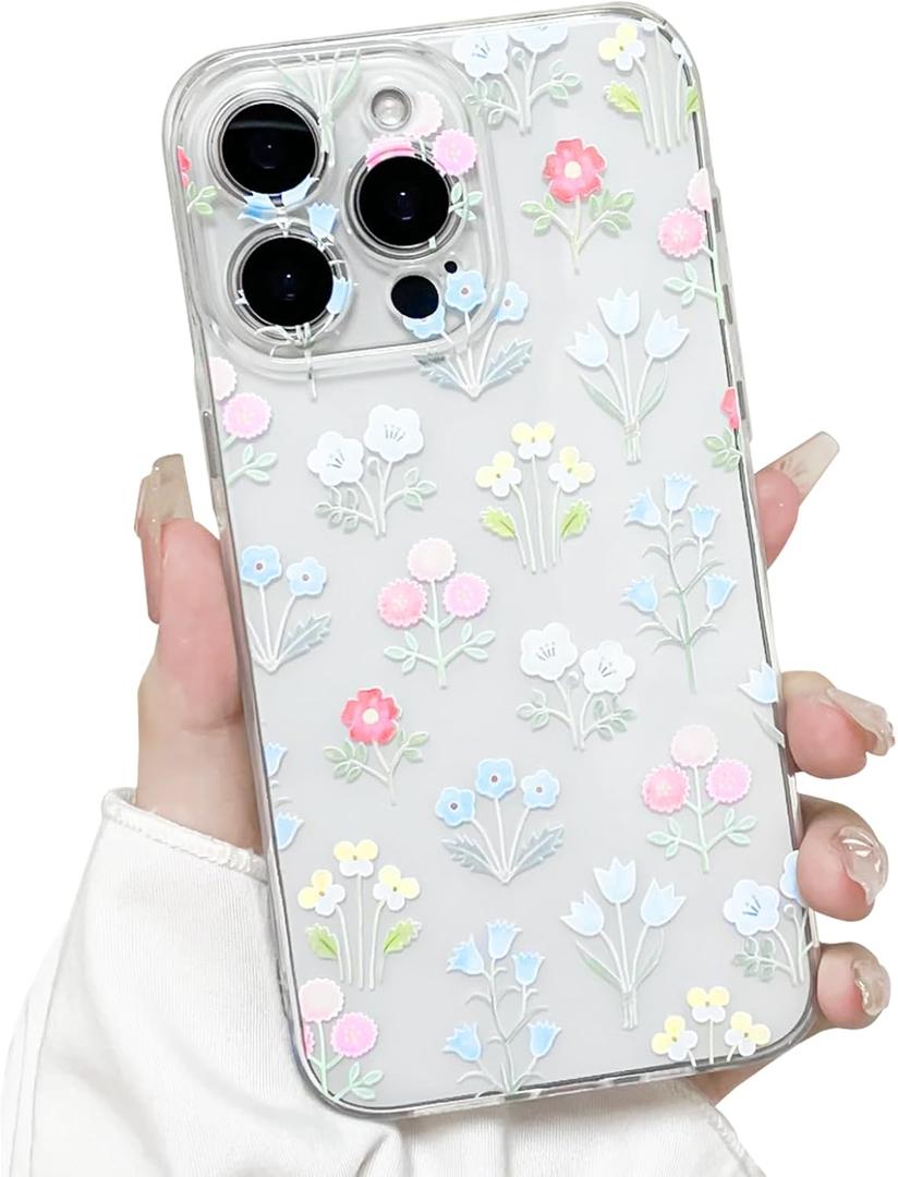 Lovmooful Compatible for iPhone 15 Pro Case Cute Clear Oil Flower Floral Leaf Design for Girls Women Soft TPU Shockproof Protective Girly for iPhone 15 Pro-Many Color Flowers
