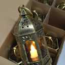 Mini Lantern with Flickering LED Candles Set of 10, Hewory Gold Vintage Decorative Hanging Candle Lanterns for Halloween, Christmas, Wedding Decorations, Party, Table Centerpiece, Battery Included