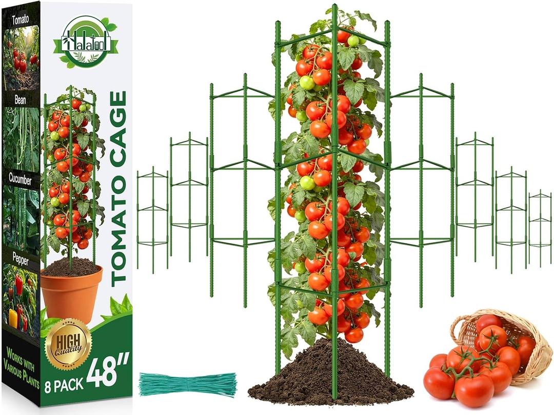 Halatool 8 Pack Tomato Cages for Garden, Up to 48in (4FT) Adjustable Tomato Cage, Garden Stakes Tomatoe Trellis for Pots, Tomatoes Plant Support for Raised Garden Bed & Climbing Vegetables Flowers