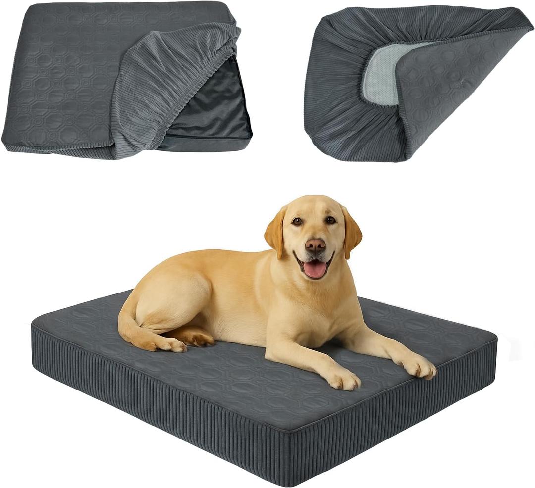 Dog Bed Cover Waterproof, Non-Slip Rectangular Pet Bed Protector for Dogs & Cats, Removable Washable Bed Sheet Replacement,41"x29"x8",Gray,1Pc,Cover Only