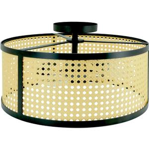 Semi Flush Mount Ceiling Light, Farmhouse Matte Black Close to Ceiling Light with 16 Inches Rattan Shade for Bedroom, Hallway, Living Room
