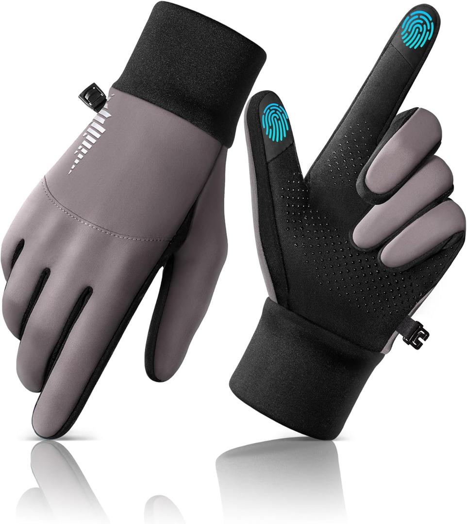 rivmount Water-Resistant Winter Gloves Touch Screen, Women Men Thermal Warm Gloves Suit for Cold Weather Running, Cycling, Hiking, Bike, Ski, Snow, Driving, Work, Outdoor Size Large, Black Gray (Grey)