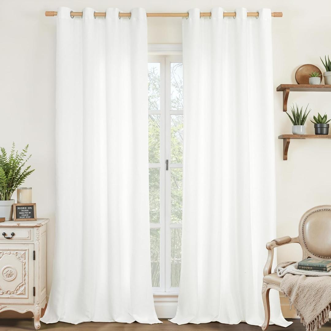 LAMIT Natural White Linen Curtains 95 inch for Bedroom, Grommet Thermal Insulated Thick Curtains Light Filtering Panels for Living Room/Outdoor/French Door, Set of 2 Panels, W52 x L95