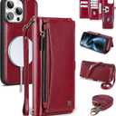 Wallet Case for iPhone 15 Pro Max with Card Holder/Crossbody Wallet/Strap| RFID Blocking | Magnetic | Kickstand | Detachable | PU Leather Phone Case for iPhone 15 Pro Max,6.7 in,Wine Red