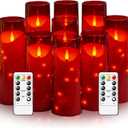 Flameless Candles with Embedded Star String, Battery Operated LED Pillar Candles with Timer and Remote Control,Home Decorating for Ambiance Set of 9 (Red)