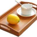 Bamboo Serving Tray with Handles, Tabletop Countertop Tea Coffee Breakfast Tray, Organizer Storage Container for Kitchen Bedroom Living Room Office Dining Room Bar, 12.4 x 7.2 x 1.1 Inch
