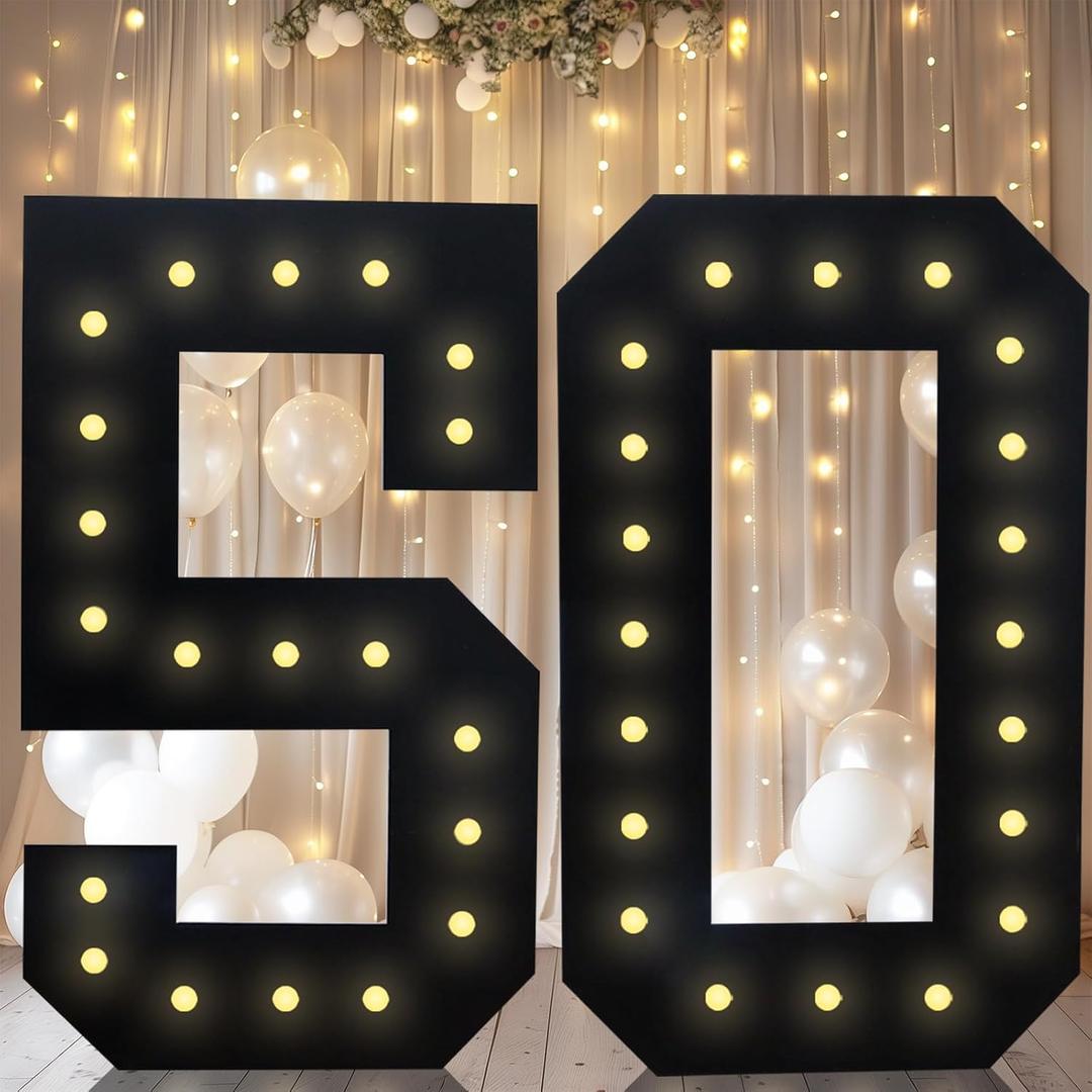 LOBOOM 4FT Black Marquee Number 50, LED Light Up Numbers for 50th Birthday Party Decorations, 4 Feet