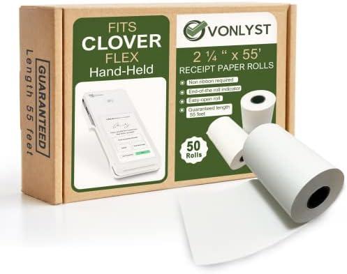 Vonlyst Thermal Paper Roll for Clover Flex Receipt Paper 2 1/4 x 55 (50 rolls)