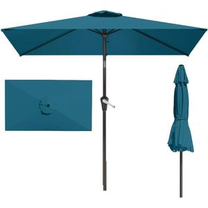 Patio Kingdom 6.5' x 10' Rectangular Patio Umbrella Large Outdoor Market Umbrella w/UV Protection, Push Button Tilt and Crank Lift, Rectangle Table Umbrella for Garden, Deck, Pool, Patio, Lake Blue