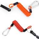 2pcs Trailer Brake Away Cable, 6FT High Rebound Emergency Brake Safety Cables with Pin and Carabiner, Coiled Wire Breakaway Switch for RV Camper Trailer Towing Accessories (Red, Orange)