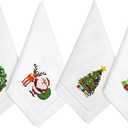 HCRAFT Embroidered Cotton Table Napkin, Cloth Napkins Set of 4 18"x18" Mix Snowman & Laurel Wreath Christmas Napkin, Dining Room, Napkins Cloth Machine Washable, Christmas Napkins, Great Present Ideas
