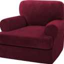 H.VERSAILTEX Sofa Cover 2 Piece T Cushion Armchair Slipcovers Velvet Couch Cover Furniture Protector Stretch T Cushion Sofa Covers for 1 Cushion Couch with 1 Individual T Cushion Covers, Burgundy
