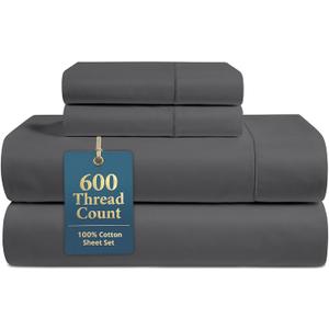 LANE LINEN 100% Cotton Sheets Full Size - Premium 600 Thread Count Sateen Weave for A Silky Feel - Extra Breathable & Cozy for Year Round Comfort - Fits Matresses Upto 15'' Deep - Charcoal