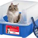 IRIS USA Cat Litter Box Large Open Top with High Sided Walls Tall Scatter Shield Scoop Included Easy Clean Plastic Pan Stain Resistant for Big Cats Kittens Indoor Multi-Cat Households