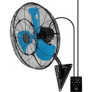20" Wall Mount Fan 7000 CFM Wall Oscillation Fan 3-Speed Industrial Fans with Mist High Velocity Wall mounted Fans for Residential, industrial, Warehouse, Greenhouse, Workshop (BG Blue Misting)