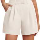 Feiersi Womens Casual Elastic Waist Wide Leg Suit Tailored Shorts Summer Dressy Work Shorts with Pockets (X-Large, 12beige)