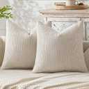 Pack of 2 Beige Decorative Pillow Covers 18x18 Inch Soft Chenille Couch Throw Pillows Farmhouse Natural Cushion Covers for Home Decor Sofa Bedroom Living Room 