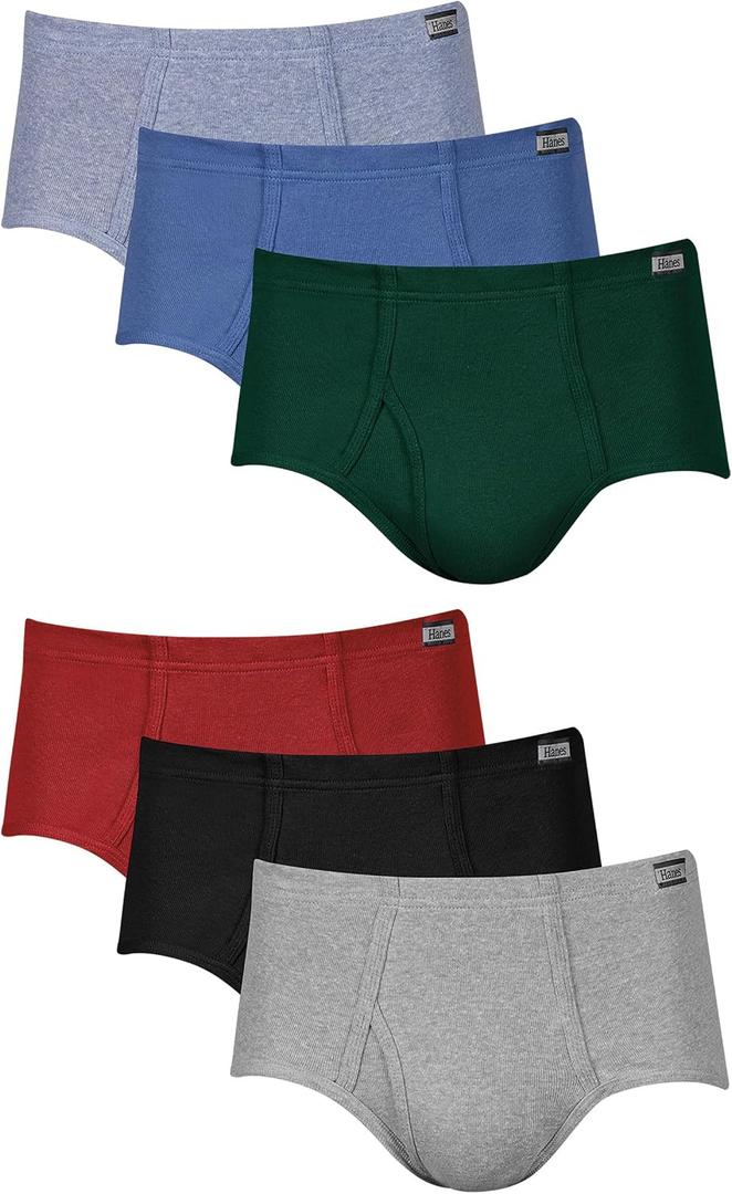 Hanes Men's Underwear Briefs, Cotton Mid Rise Briefs, Covered Waistband, Moisture Wicking, Multi-pack, Large