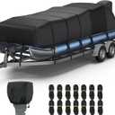 RVMasking Pontoon Boat Cover with Motor Cover, 1400D Heavy Duty Middle Reinforced, Marine Grade Waterproof Boat Cover for Length: 25'-28', Beam Width up to 102", Black